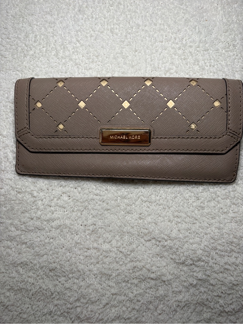 Michael Kors Taupe Quilted Continental Wallet with Gold-Tone Accents
